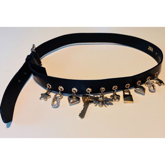 Zara Leather Gold Charm Hip Belt Sz S main image 8